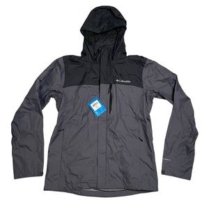 Columbia Pouration Omni-Tech Men's Windbreaker Jacket Full Zip Gray Black Small